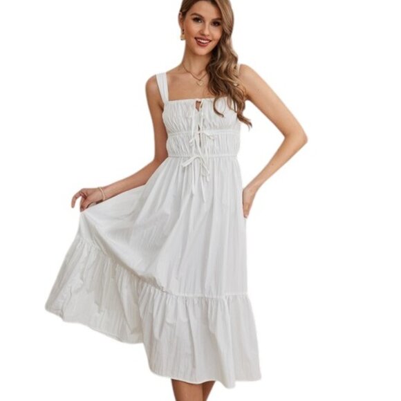 Summer Boho Dress White Corset Tie L - Picture 2 of 11